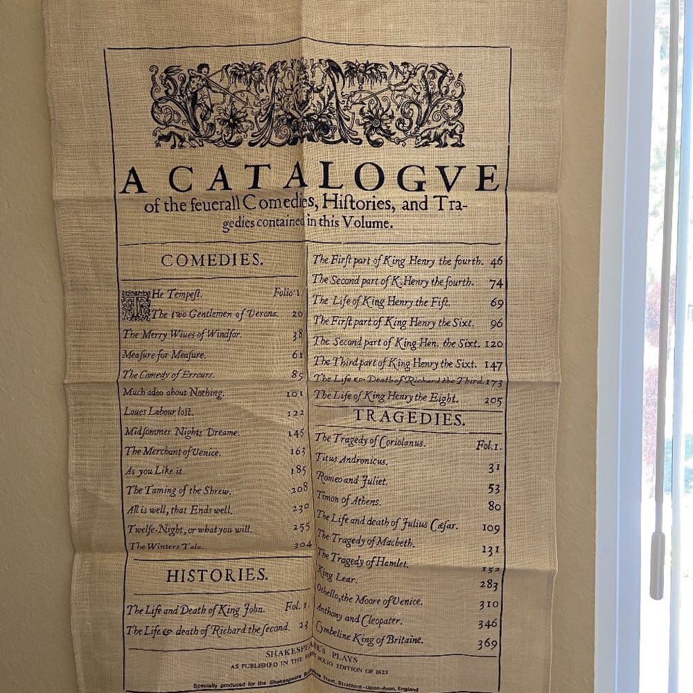 NWOT Wall Decor Irish Linen Catalogve Comedies Hiftories Tragedies